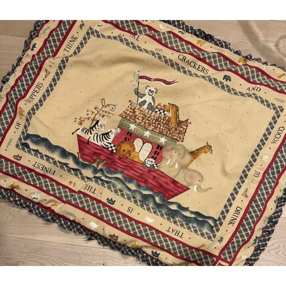 ✨Handmade | Vintage Noah’s Ark Fluffy Baby Blanket/Play Mat – 34” x 44” Unisex✨